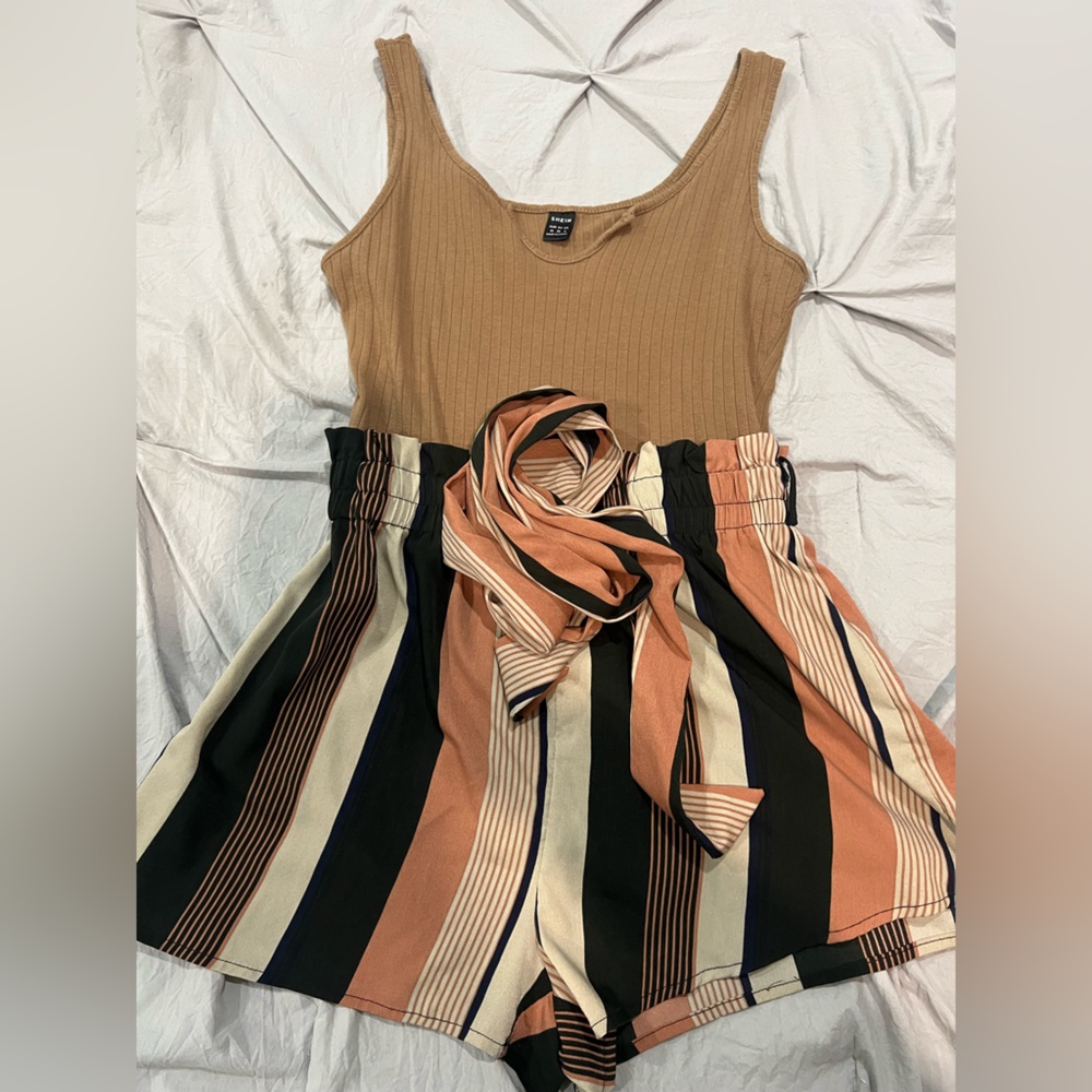SHEIN Ribbed Brown Sleeveless Top